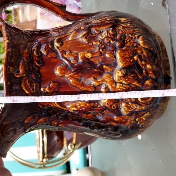 Antique yellow wear 9" large pitcher Bennington Pottery glazed raised 1800 - Picture 10 of 17